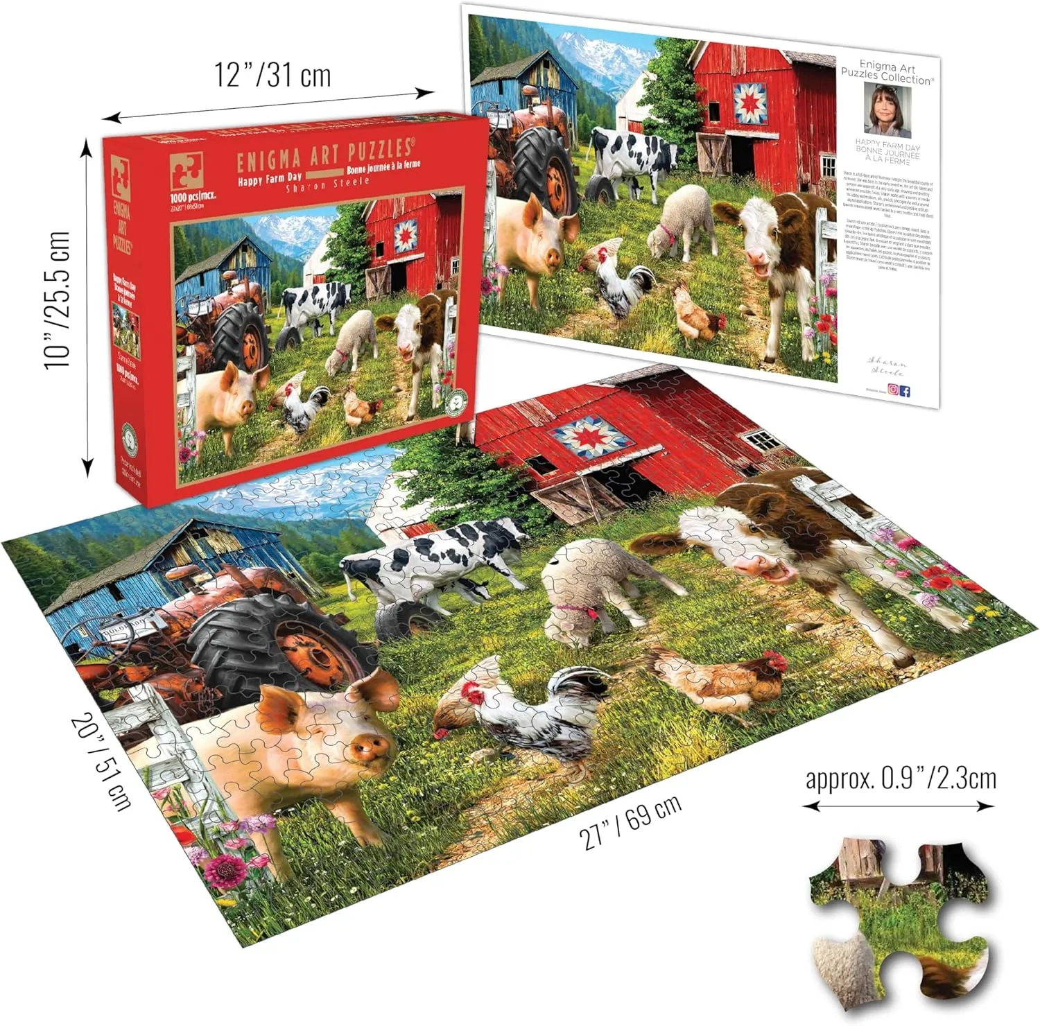 1000 Piece Puzzle for Adults Enigma Sharon Steele Happy Farm Day 27X20 blueboard Jigsaw by Playview Brands
