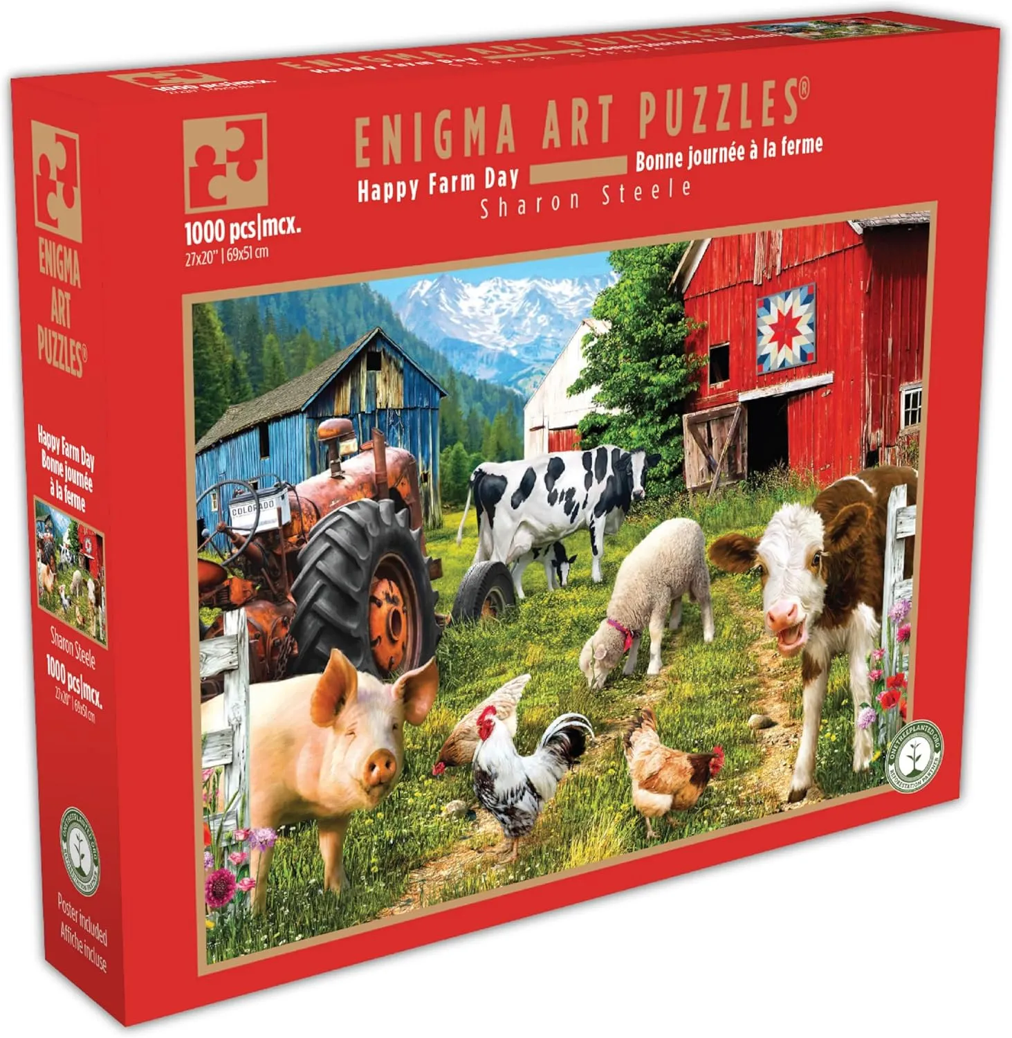 1000 Piece Puzzle for Adults Enigma Sharon Steele Happy Farm Day 27X20 blueboard Jigsaw by Playview Brands