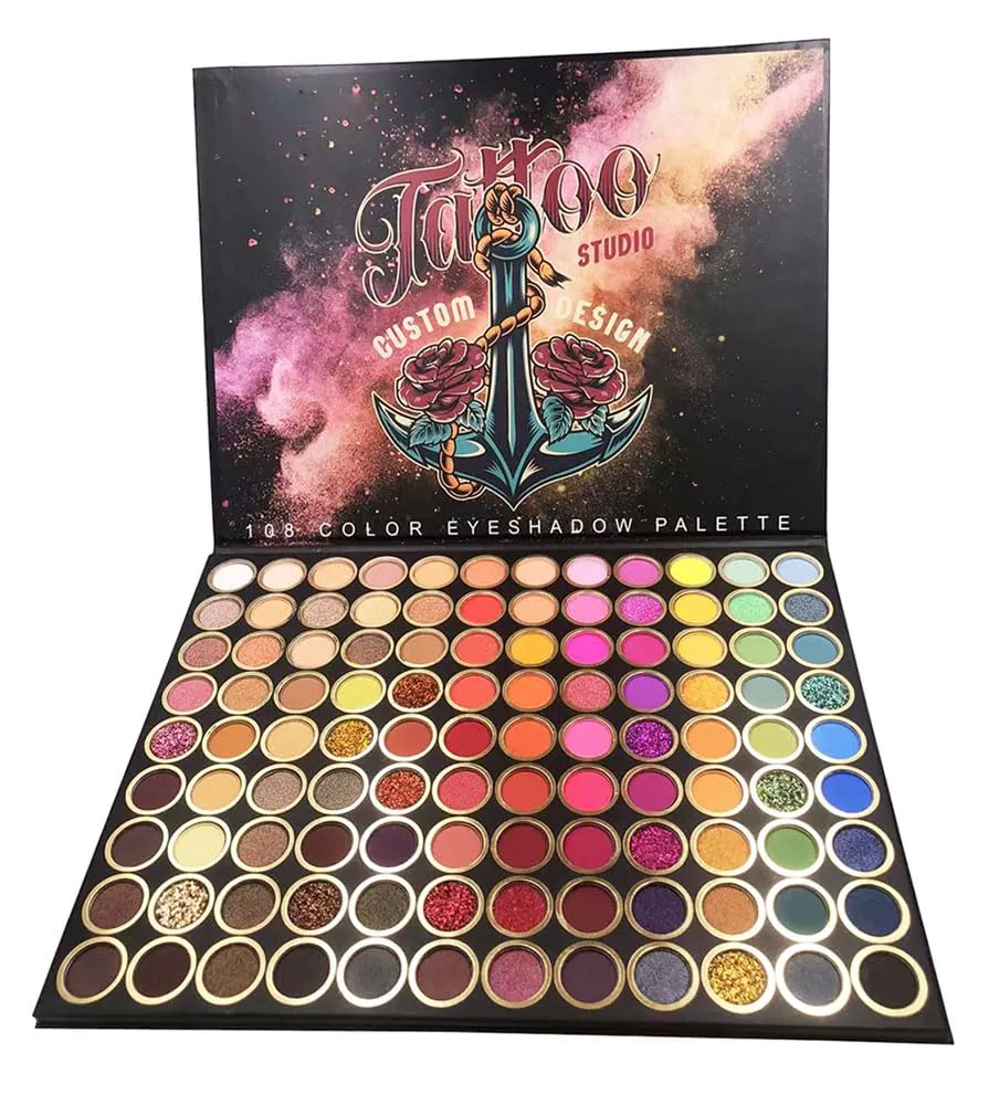 108 Colors Shimmering Eyeshadow p Palette - Professional Matte Glitter Rainbow Eyeshadow Pigmented Waterproof Makeup Powder