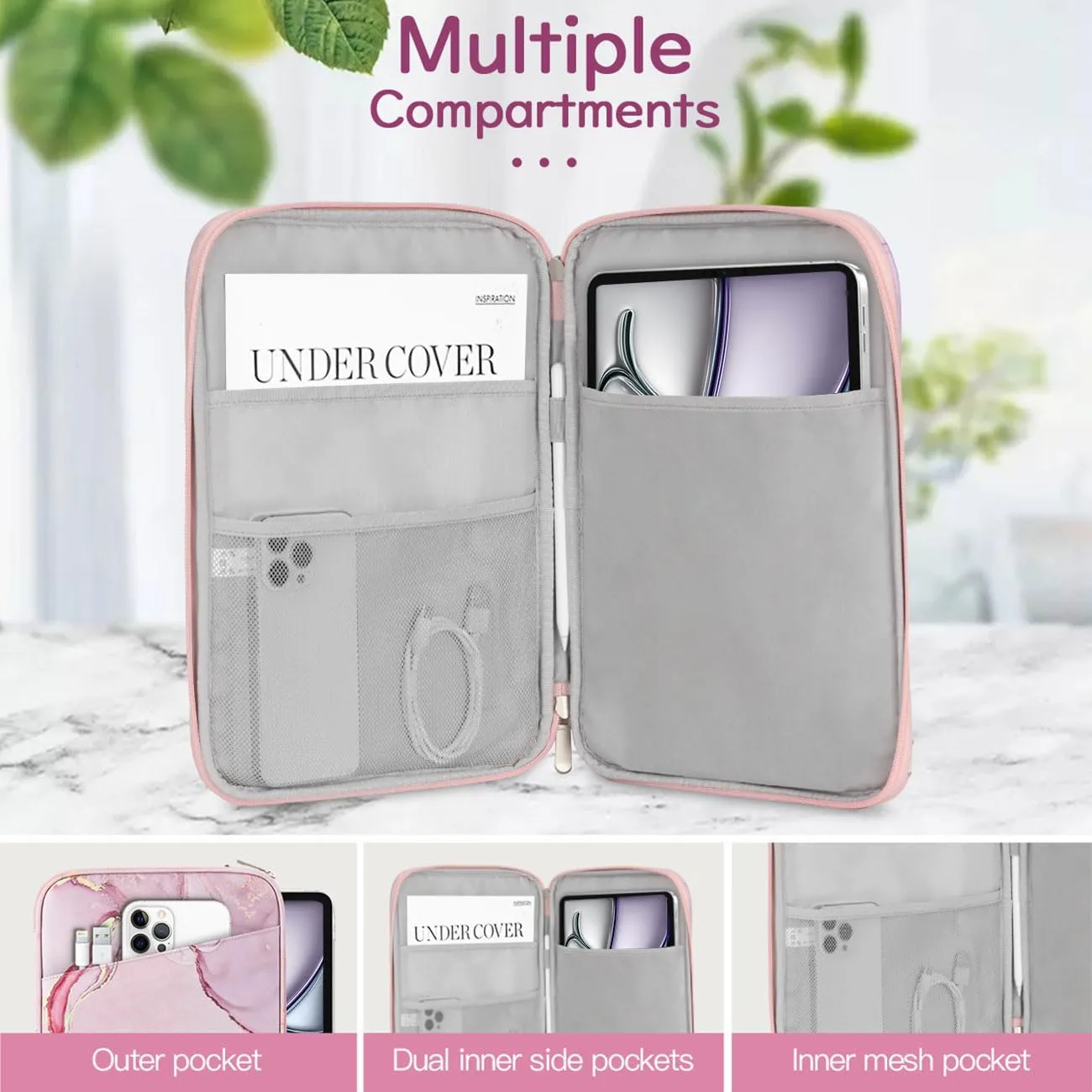 13 Inch Tablet Sleeve Bag Carrying Case for iPad Pro 13" M4 2024, iPad Air 13", iPad Pro 12.9", Samsung Galaxy Tab S10  Plus/S9 FE /S9  Plus 12.4", Remarkable Paper Pro 11.8", Cloudy Pink