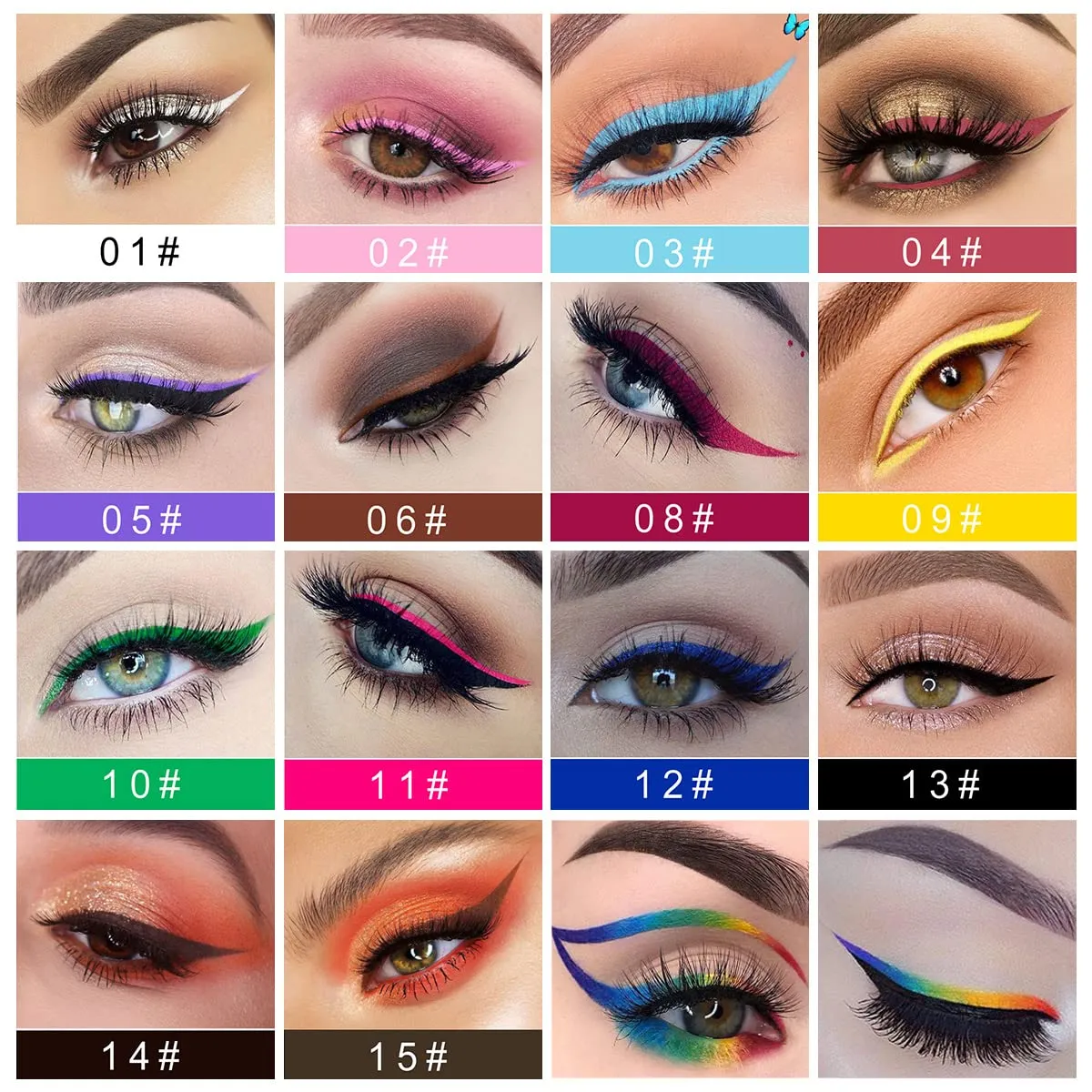 14 Colored Eyeliners - Liquid Color Eyeliner Highly Pigmented - White Eyeliner - Liquid Liner Coloful Set - Vivid Matte Eye Makeup
