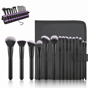 15Pcs Pro Makeup Brush Set for Foundation, Blush, Eyeshadow & Contour | Ultra-Soft Synthetic Bristles, Hypoallergenic | Solid Wood Handles, with Travel Case – Perfect for Daily Use & Travel