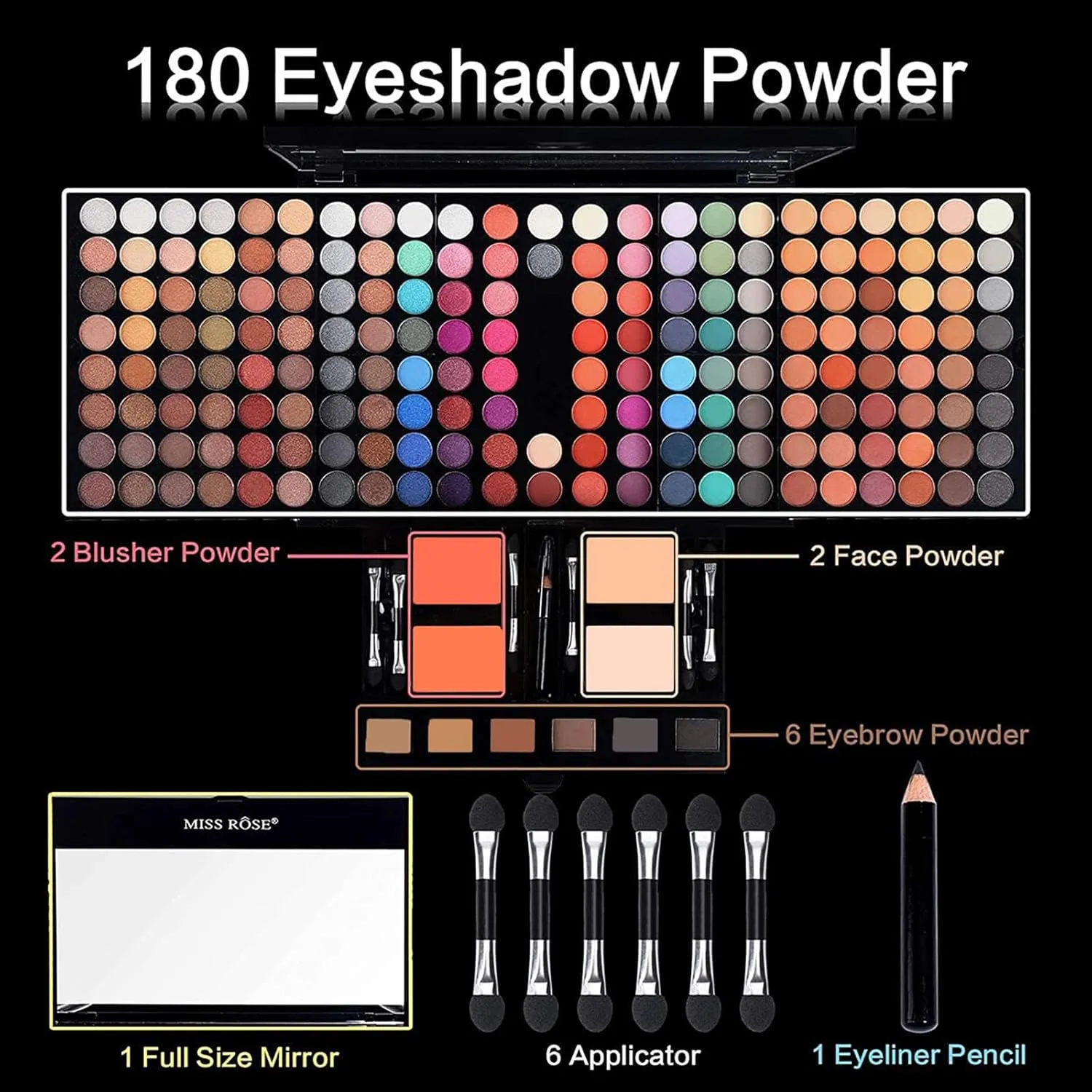 190 Colors Professional Makeup Kit for Women Full Kit, Pallet,All In One Gift Set girls, include Eyeshadow/Facial Blusher/Eyebrow Powder/Eyeliner Pencil/Mirror/makeup brush(004N)
