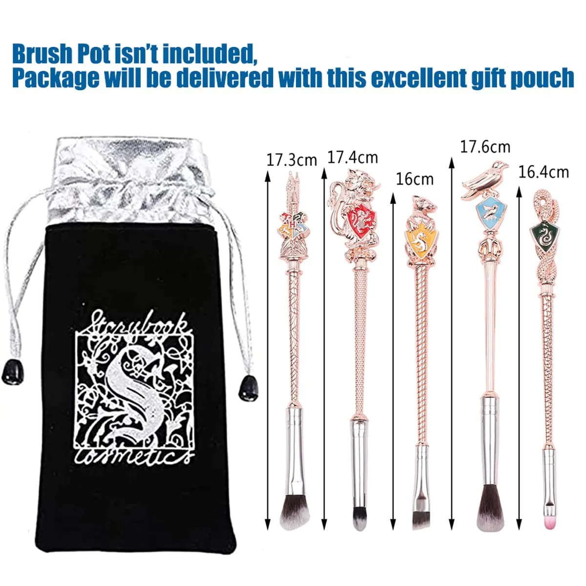 【2 Color Options】Metal Wand Gifts Makeup Brushes Set Wi-zard Wand Makeup Brushes Set Make Up Brushes for Women - Brushes Holder Pot Not Included HP_RoseGold_5PCS