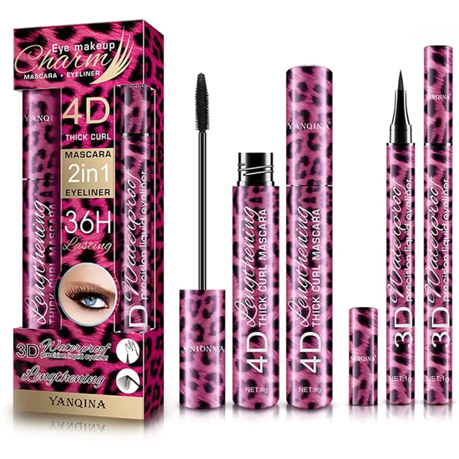 2 In 1 Silk Fiber Mascaras & Eyeliner Set, Long-lasting All Day, 4D Silk Fiber Mascara & Eyeliner Set, Smudge-Proof, Waterproof, Adds Length, Depth and Glamour Effortlessly (1 PCS)
