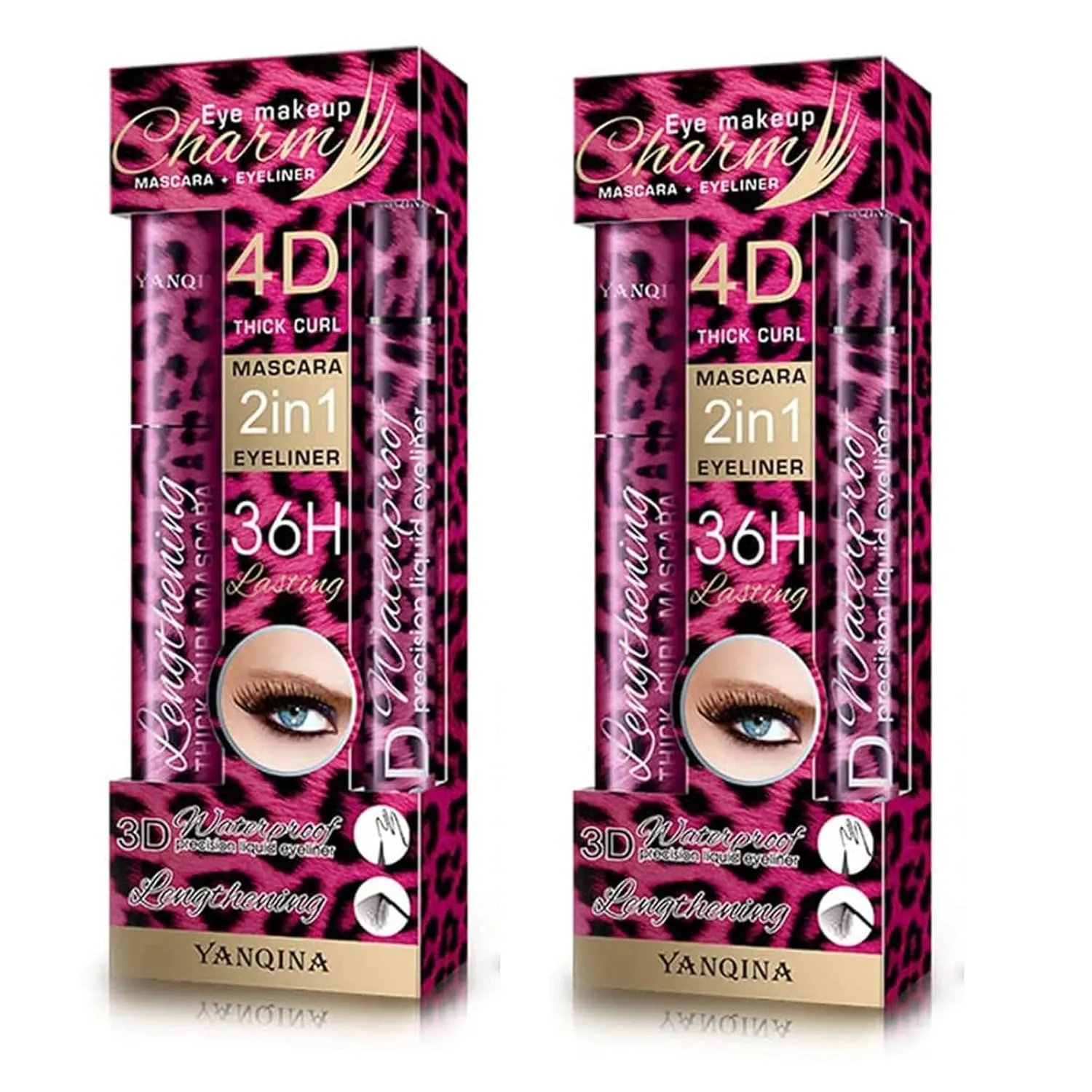 2 In 1 Silk Fiber Mascaras & Eyeliner Set, Long-lasting All Day, 4D Silk Fiber Mascara & Eyeliner Set, Smudge-Proof, Waterproof, Adds Length, Depth and Glamour Effortlessly (2 PCS)