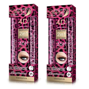 2 In 1 Silk Fiber Mascaras & Eyeliner Set, Long-lasting All Day, 4D Silk Fiber Mascara & Eyeliner Set, Smudge-Proof, Waterproof, Adds Length, Depth and Glamour Effortlessly (2 PCS)