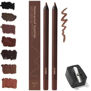 2 Pack 24 HR Waterproof Eyeliner Duo Sharpenable Eye Pencil with Sharpener, 2025 New Plum Eyeliner for Green/Blue/Brown Eyes, No Smudging, Fading, Smooth and Easy to Color, for Older Women (Stone)