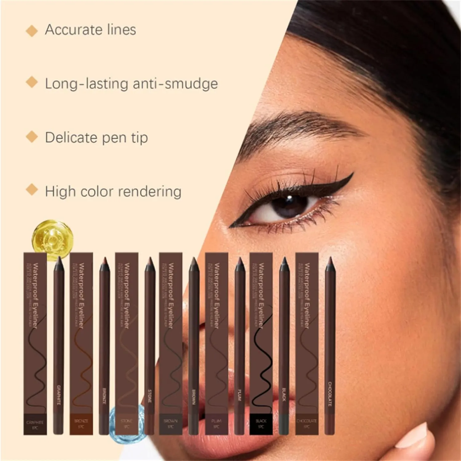 2 Pack 24 HR Waterproof Eyeliner Duo Sharpenable Eye Pencil with Sharpener, 2025 New Plum Eyeliner for Green/Blue/Brown Eyes, No Smudging, Fading, Smooth and Easy to Color, for Older Women (Stone)