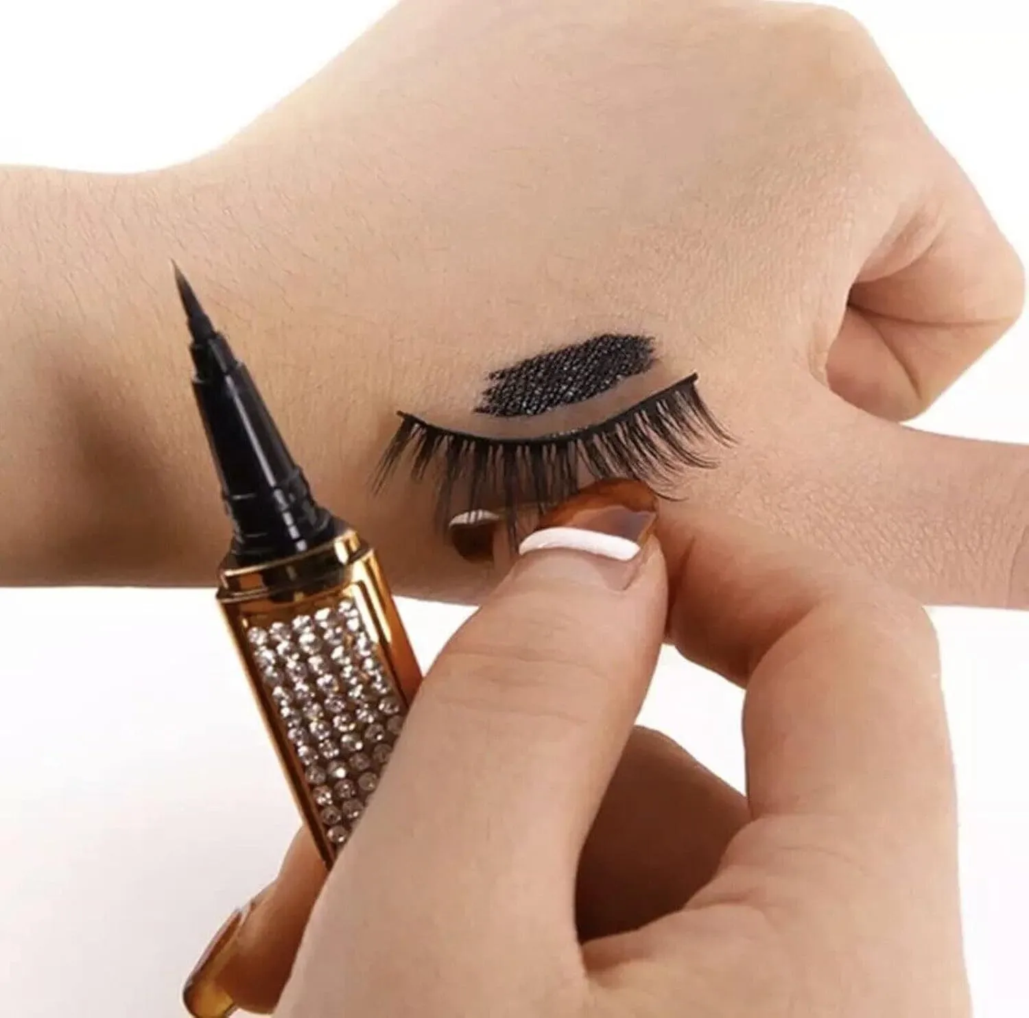2023 New Self-Adhesive Eyeliner Eyelash Glue Pencil-With 5 Pairs False Eyelashes. Magic Self-Adhesive Long-Lasting Eye Liner Eyelash Glue Pen, Liquid Eyeliner Pen, Non Magnetic (2PCS)