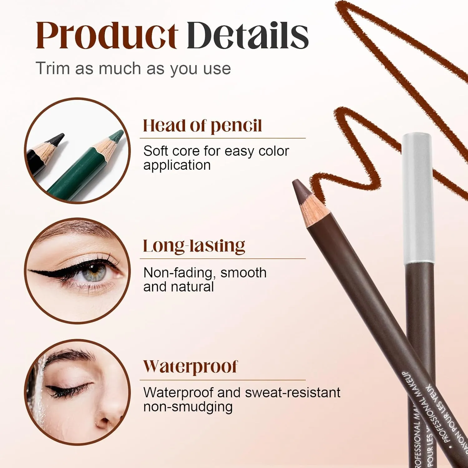 2025 New 24 HR Waterproof Eyeliner Duo Sharpenable Eye Pencil, No Smudging, Fading, 2 in 1 Eye Liner and Eyebrow Pencils, Smooth and Easy to Color (White Blue)