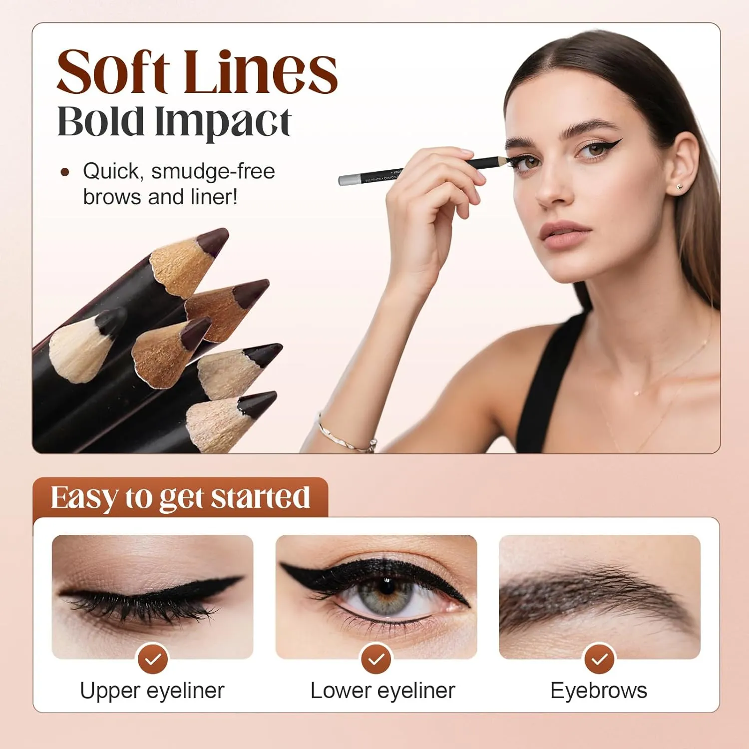 2025 New 24 HR Waterproof Eyeliner Duo Sharpenable Eye Pencil, No Smudging, Fading, 2 in 1 Eye Liner and Eyebrow Pencils, Smooth and Easy to Color (White Blue)