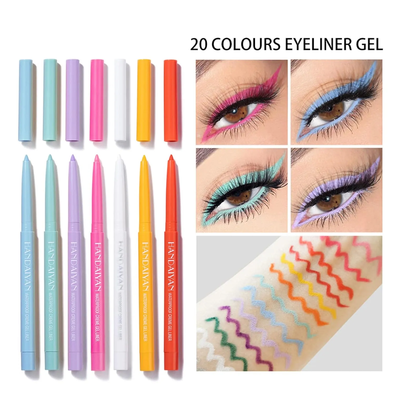 20Pcs Longwearing Colorful Eyeliner Pencil Waterproof Smudge-proof Ultra-Pigmented Comfortable Smooth Eye Pencil - Holiday Eye Makeup Eyeliner Pen Gift Set Delineadores de Colores Para Ojos