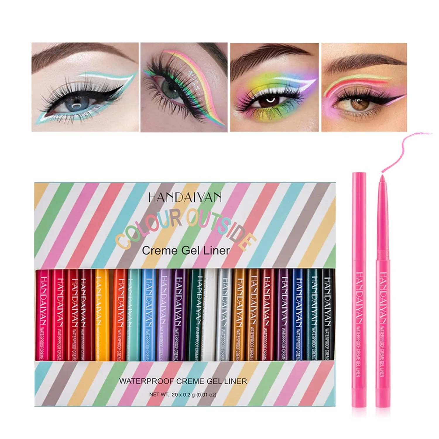 20Pcs Longwearing Colorful Eyeliner Pencil Waterproof Smudge-proof Ultra-Pigmented Comfortable Smooth Eye Pencil - Holiday Eye Makeup Eyeliner Pen Gift Set Delineadores de Colores Para Ojos