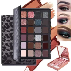 24 Colors Leopard Long Lasting Glamorous Eyeshadow Palette, Matte Shimmer Metallic Eyeshadow Pallet Long Lasting Blendable Natural Colors Make Up Eye Shadows (B)