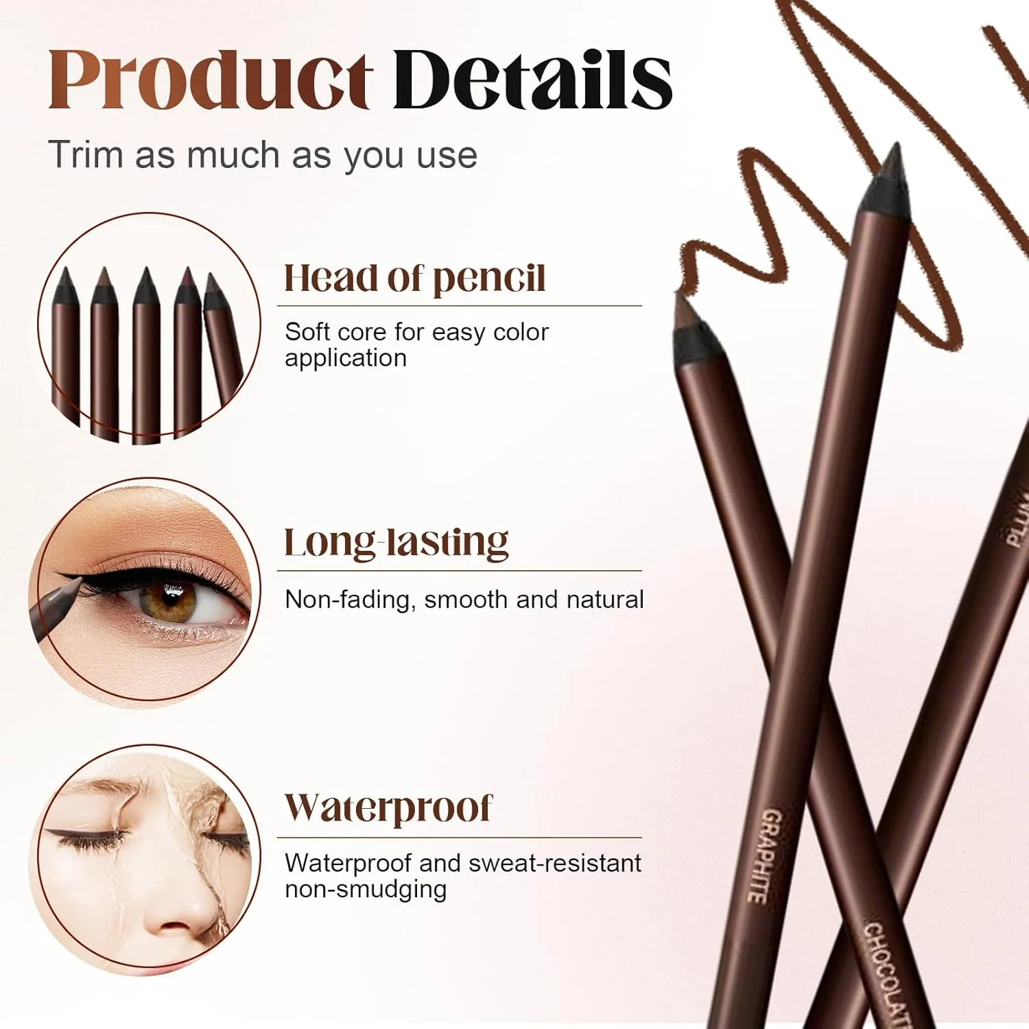 24 Hr Waterproof Eyeliner Duo Sharpenable Eye Pencil, 2025 New Persona Eyeliner Pencil Waterproof, No Smudging, Fading, Smooth And Easy To Color (All)