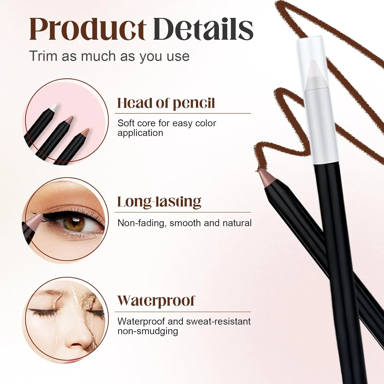 24 HR Waterproof Eyeliner Duo Sharpenable Eye Pencil, 2025 Upgraded Colored Waterproof Smudge Proof Glitter Eyeliner for Women Eye Makeup (6 Pcs)