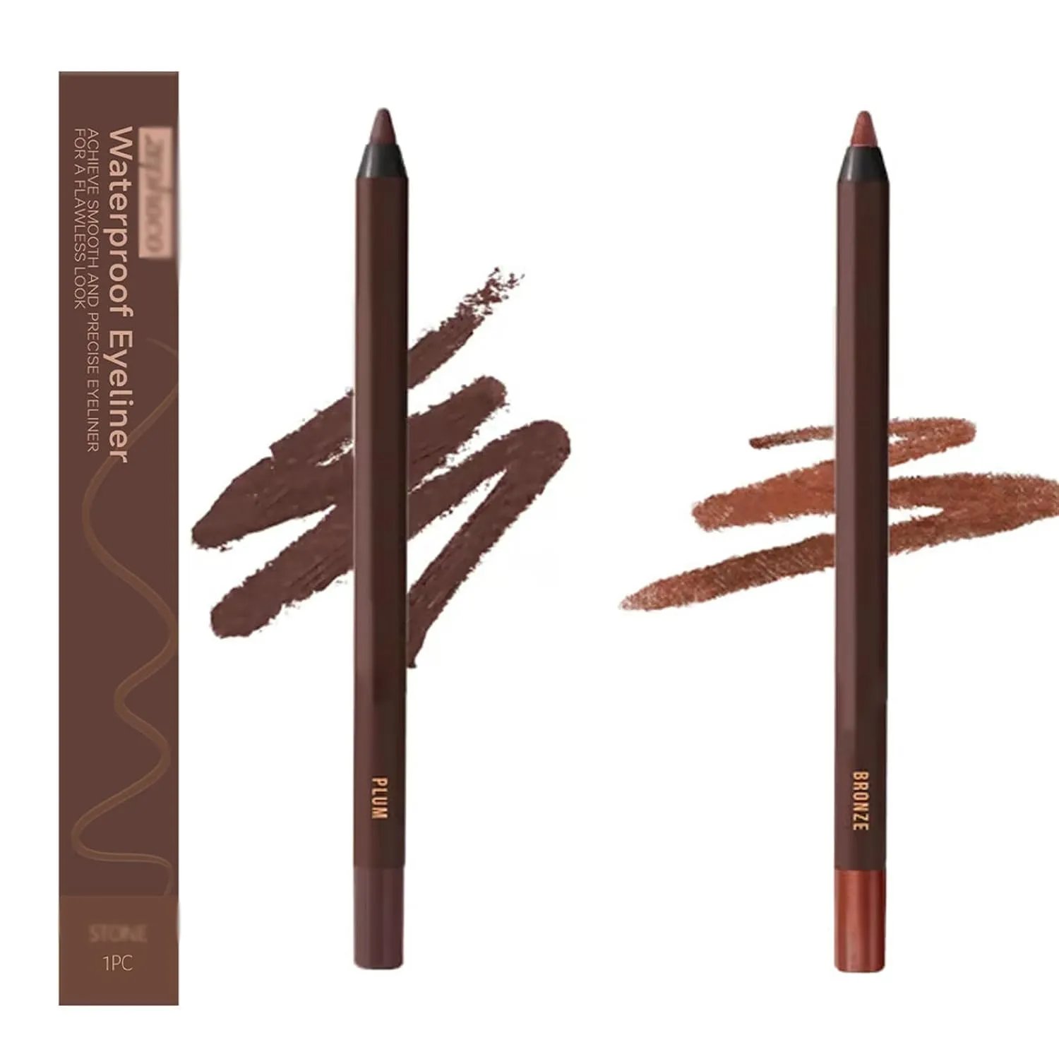 24HR Waterproof Eyeliner, 24 HR Waterproof Eyeliner Duo Sharpenable Eye Pencil, Glides on Smoothly, Ultra-Creamy (Plum Bronze)