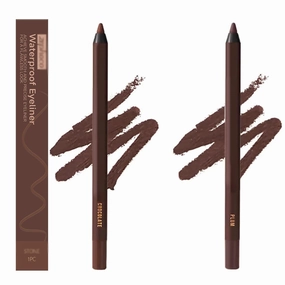 24HR Waterproof Eyeliner, 24 HR Waterproof Eyeliner Duo Sharpenable Eye Pencil, Glides on Smoothly, Ultra-Creamy (Chocolate Plum)