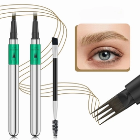 2 Pcs Microblading Eyebrow Pen Set with Eyebrow Brush, 3D Waterproof 4-Tip Precision Eyebrow Pencil, Long-Lasting Natural Fine Stroke Magic Eyebrow Pencil for Women Stay All Day (Light Brown)