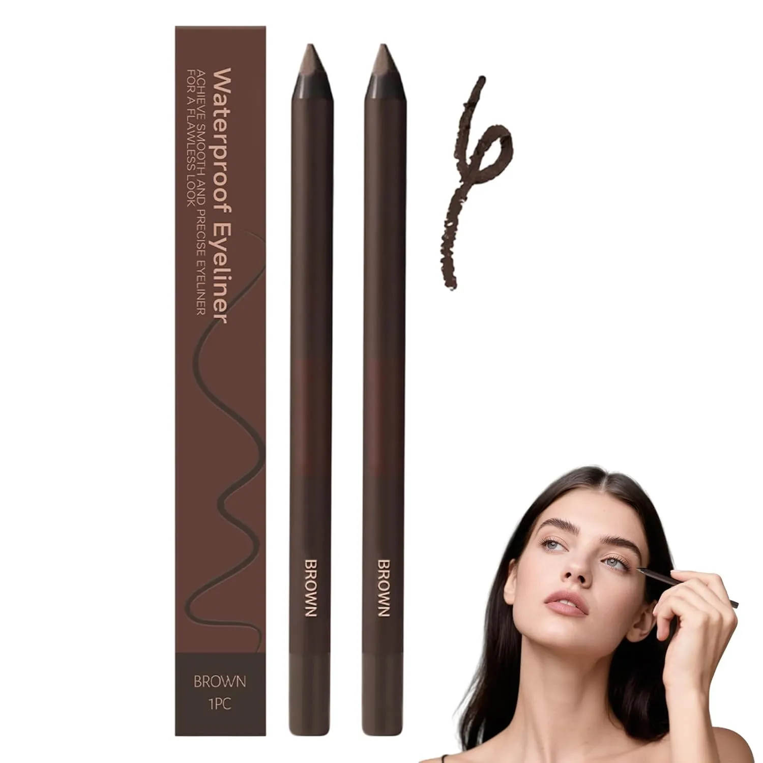 2PCS 24HR Waterproof Eyeliner Sharpenable Eye Pencil, 2025 Upgreaded Long Lasting Eye Liner for Daily Makeup, Waterproof Eyeliner Pencil Creates Bold and Defined Lines (Brown)