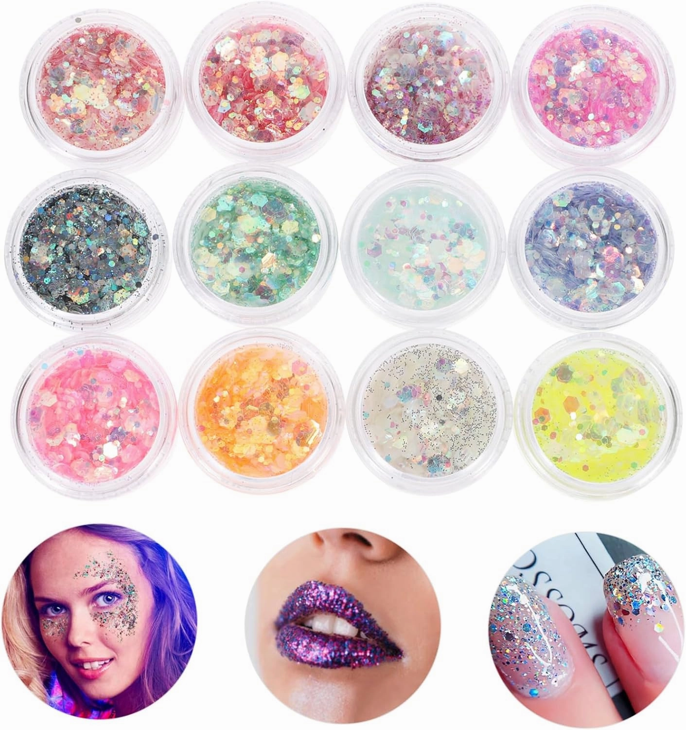 2sets Halloween Makeup Supplies Glitter Gel Neon Face Glitter Body Sequins Hair Highlighter Makeup *2