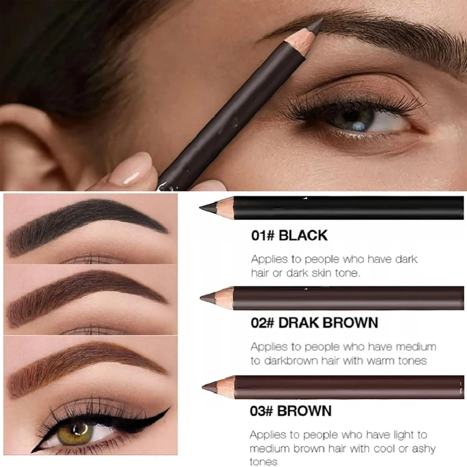 3 Pack Systemous Waterproof Eyeliner Sharpenable Eye Pencil, 2 In 1 Eye Liner And Eyebrow Pencil, Fading, Smooth And Easy To Color. (3*MIX)