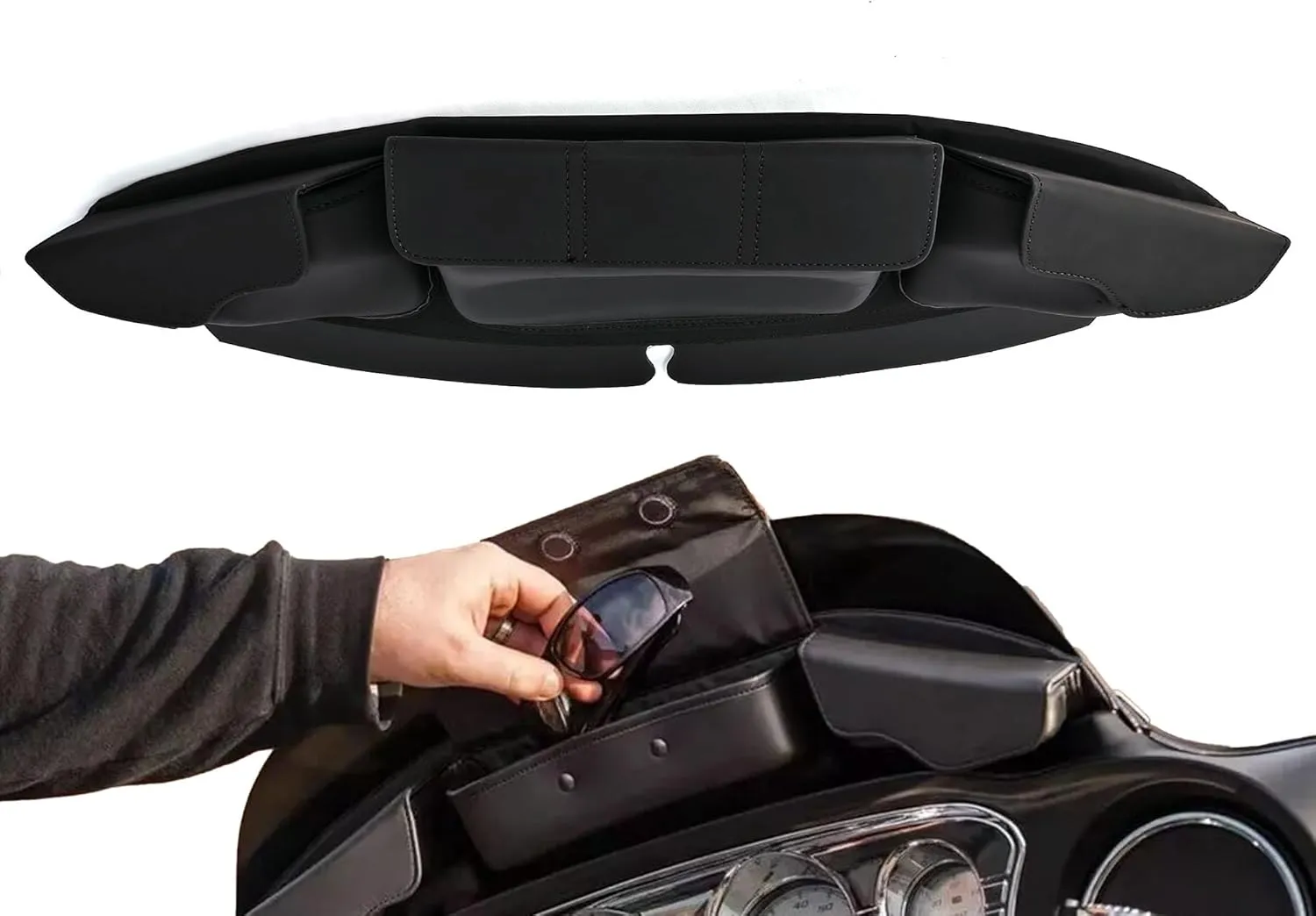3 Pocket Windshield Bag with Magnetic Closure for Harley Touring Street Glide, Electra Glide, Ultra Limited and Tri Glide with Windshield 2014-2024