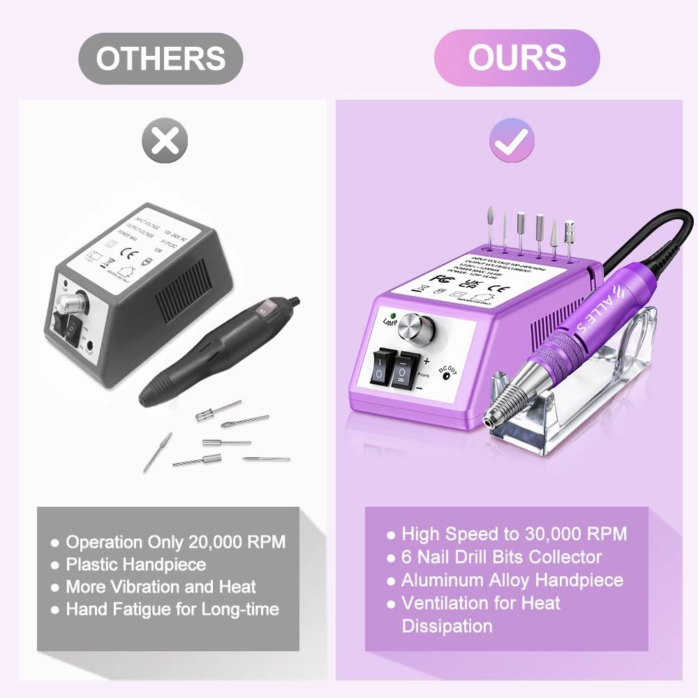 30000 RPM Professional Nail Drill Machine Efile Electric Nail Filer Kit for Finger Toe Nails, Acrylic Gel Dip Nails, Manicure Pedicure Drill with 6Pcs Bits and 106Pcs Sanding Bands, Purple