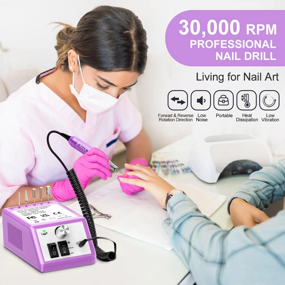 30000 RPM Professional Nail Drill Machine Efile Electric Nail Filer Kit for Finger Toe Nails, Acrylic Gel Dip Nails, Manicure Pedicure Drill with 6Pcs Bits and 106Pcs Sanding Bands, Purple