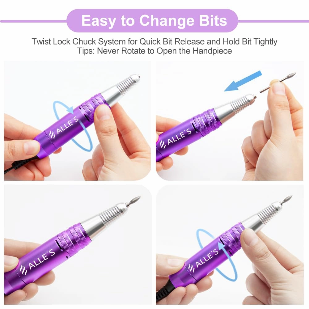 30000 RPM Professional Nail Drill Machine Efile Electric Nail Filer Kit for Finger Toe Nails, Acrylic Gel Dip Nails, Manicure Pedicure Drill with 6Pcs Bits and 106Pcs Sanding Bands, Purple