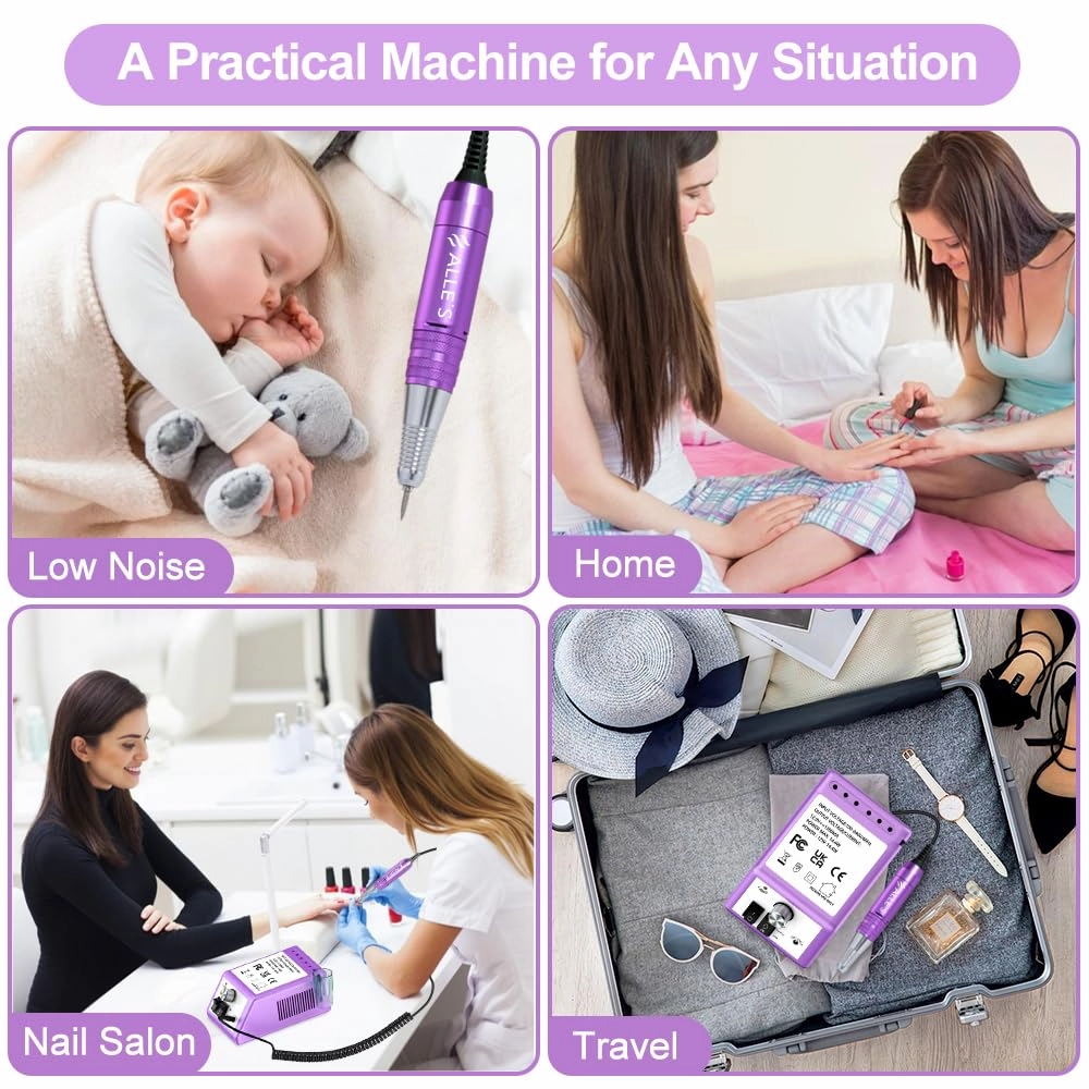 30000 RPM Professional Nail Drill Machine Efile Electric Nail Filer Kit for Finger Toe Nails, Acrylic Gel Dip Nails, Manicure Pedicure Drill with 6Pcs Bits and 106Pcs Sanding Bands, Purple