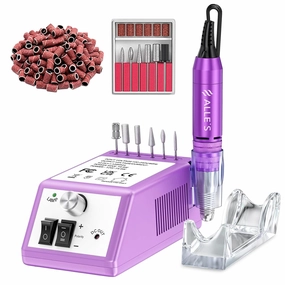 30000 RPM Professional Nail Drill Machine Efile Electric Nail Filer Kit for Finger Toe Nails, Acrylic Gel Dip Nails, Manicure Pedicure Drill with 6Pcs Bits and 106Pcs Sanding Bands, Purple