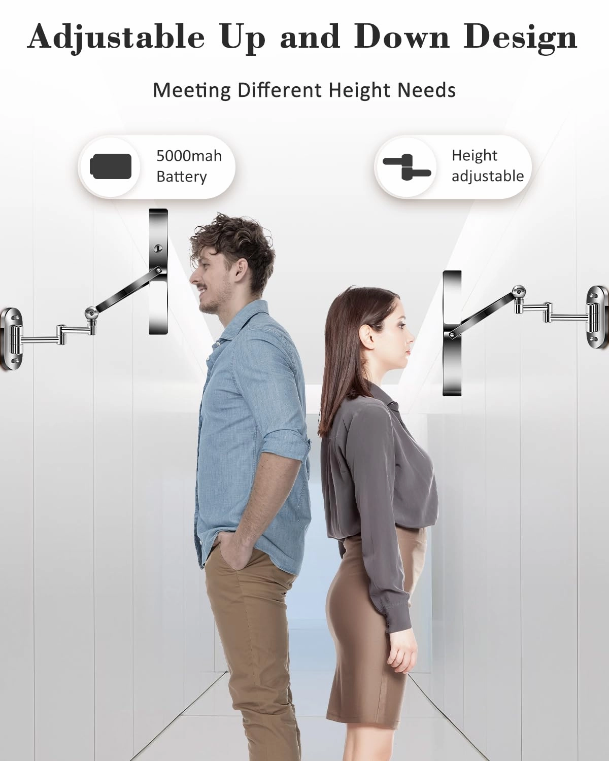 30X/1X Wall Mounted Lighted Makeup Mirror, 9'' Height Adjustable Double Sided 5000mAh Rechargeable Magnifying Bathroom Mirror with Light, 3 Color Modes Touch Dimmable Extended Arm 360 Rotation