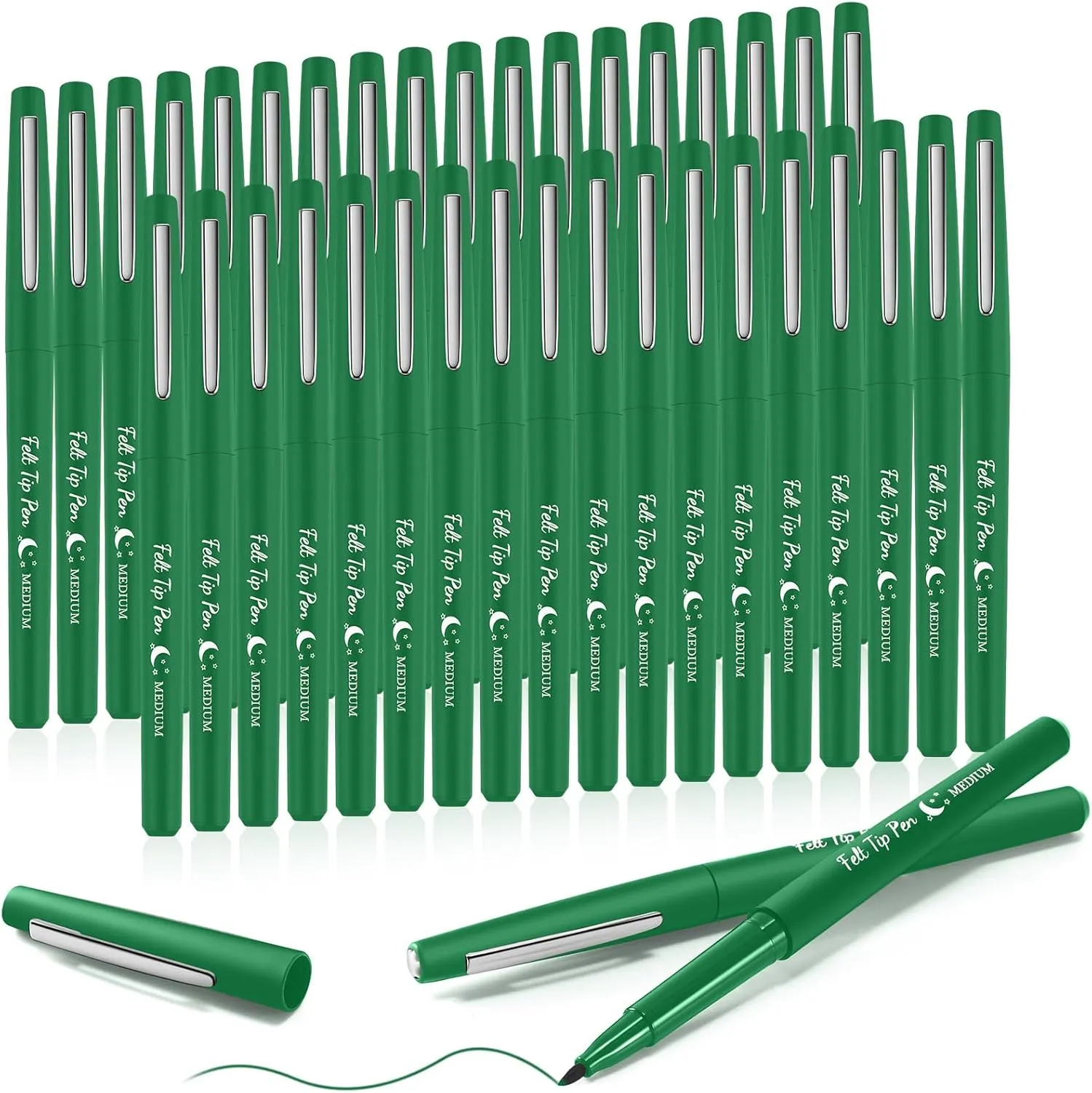 36 Pcs Felt Tip Pens 0.7mm Medium Point Colored Felt Tip Pens for Journaling Planner Writing Note-taking Art Office and School Supplies(Green)