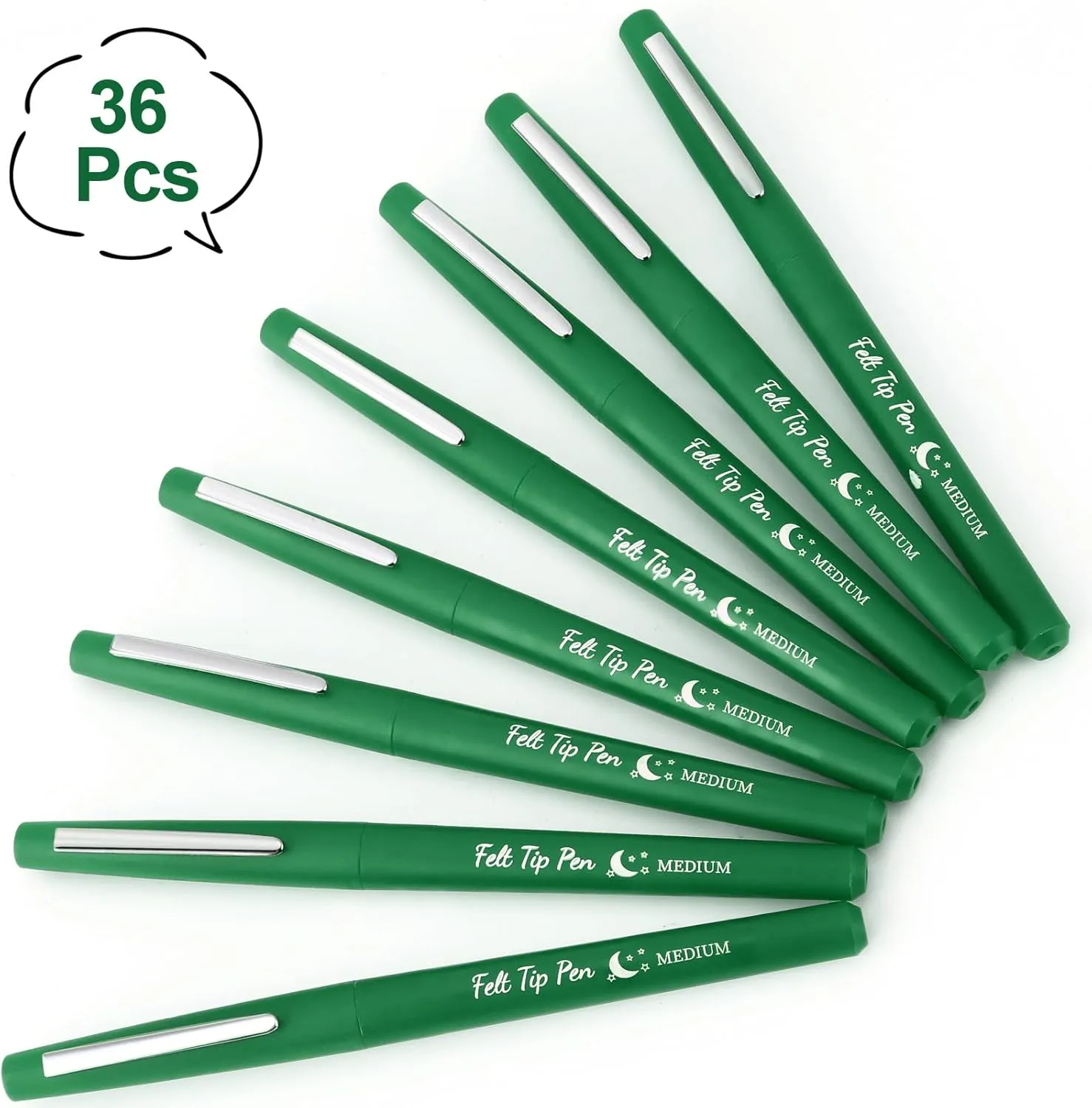 36 Pcs Felt Tip Pens 0.7mm Medium Point Colored Felt Tip Pens for Journaling Planner Writing Note-taking Art Office and School Supplies(Green)