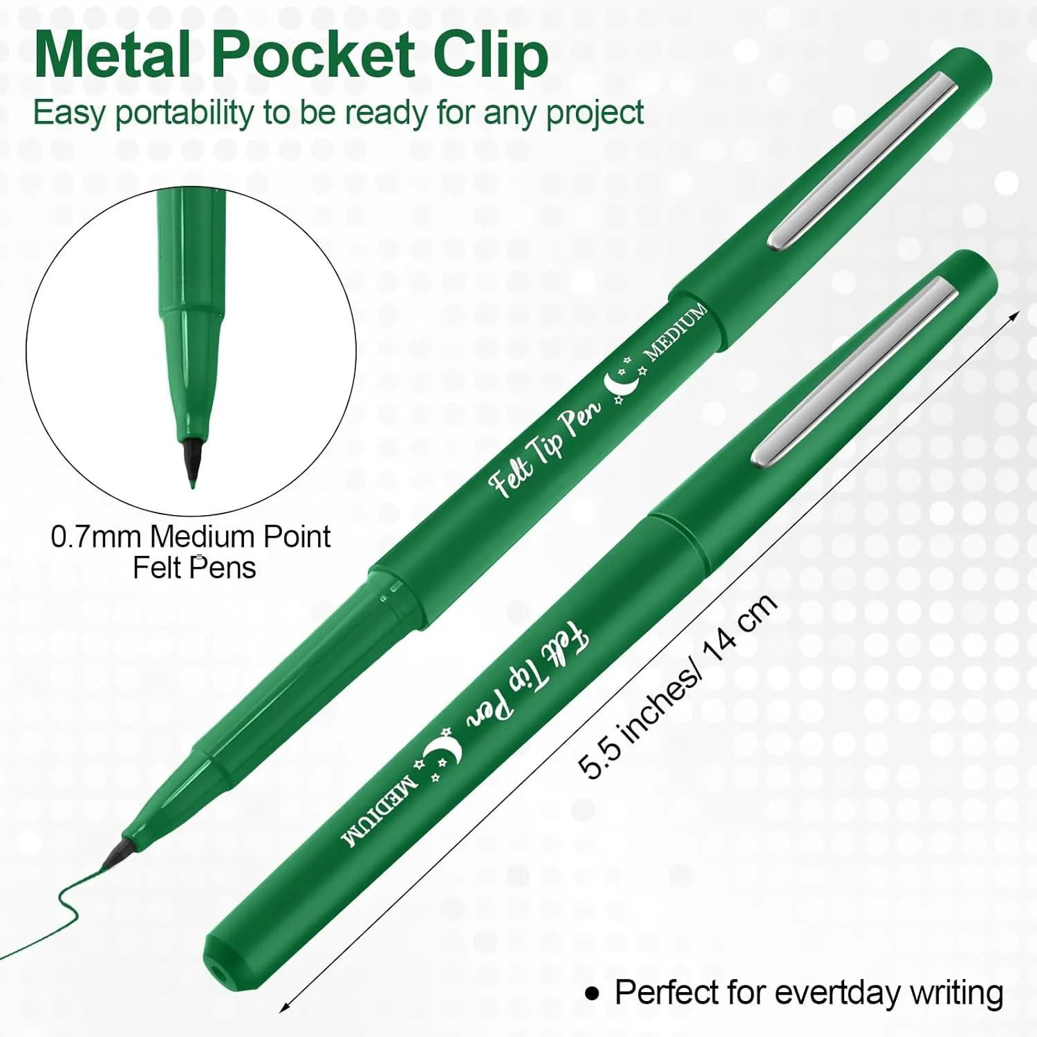 36 Pcs Felt Tip Pens 0.7mm Medium Point Colored Felt Tip Pens for Journaling Planner Writing Note-taking Art Office and School Supplies(Green)
