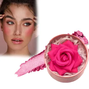 3D Rose Petal Blush, Flower Beauty Blush for Cheeks - Natural Rosy Glow Makeup, Buildable & Blendable Pressed Powder, Perfect Valentine's/Mothers Day Gift (E)
