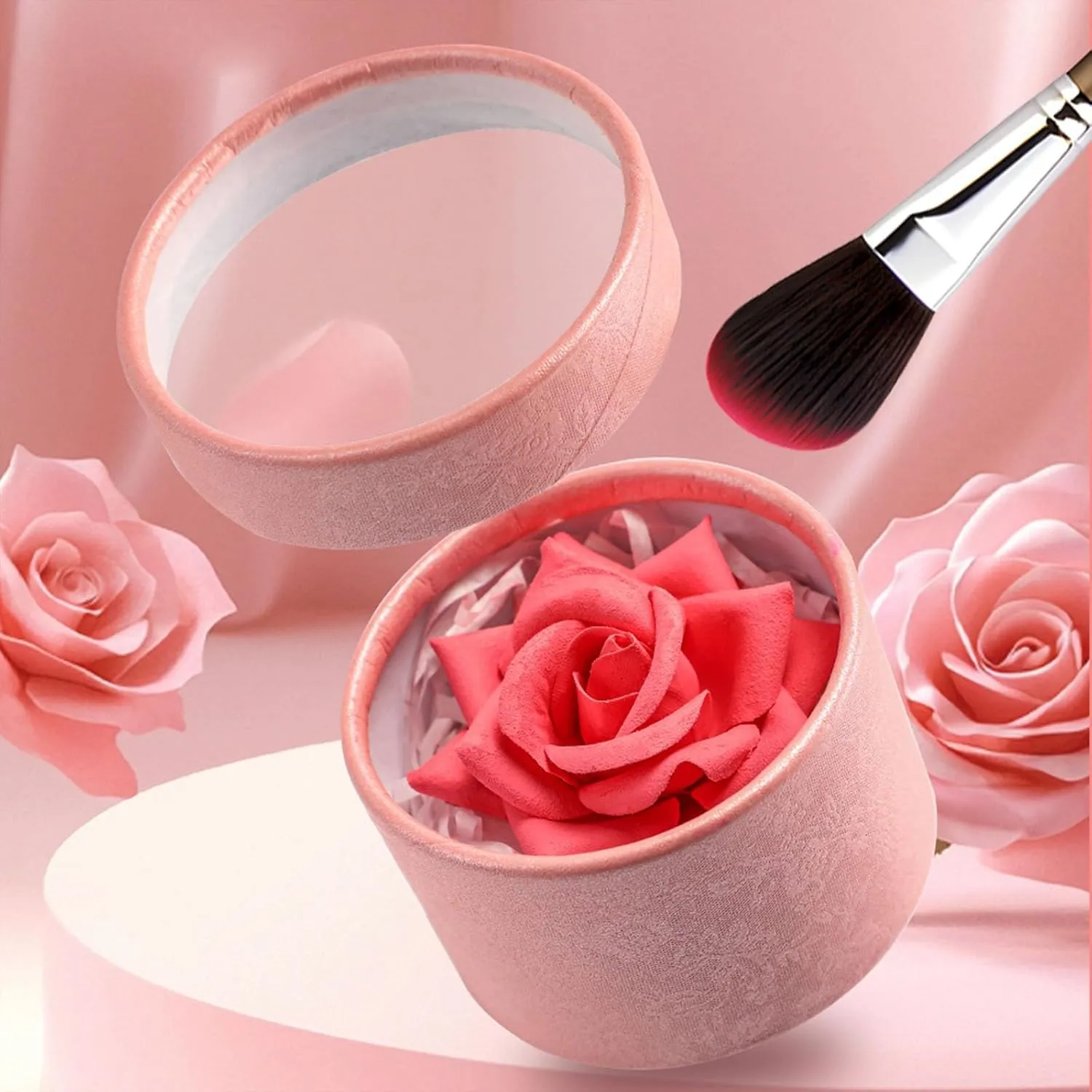 3D Rose Petal Blush, Flower Beauty Blush for Cheeks - Natural Rosy Glow Makeup, Buildable & Blendable Pressed Powder, Perfect Valentine's/Mothers Day Gift (E)