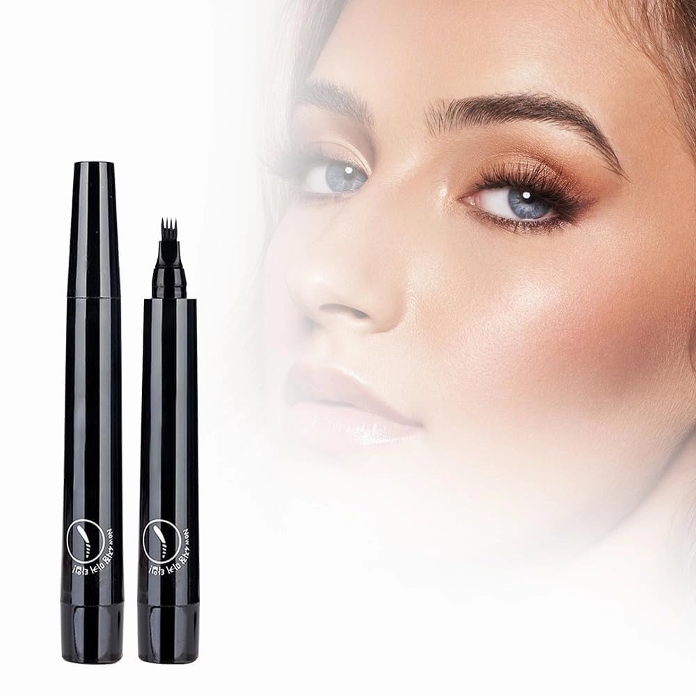 3D Waterproof Microblading Eyebrow Pen with 4 Fork Tip, Magic Eyebrow Pencil Contouring Pen, Long-Lasting Natural Brows Eyebrow Pen (Black)