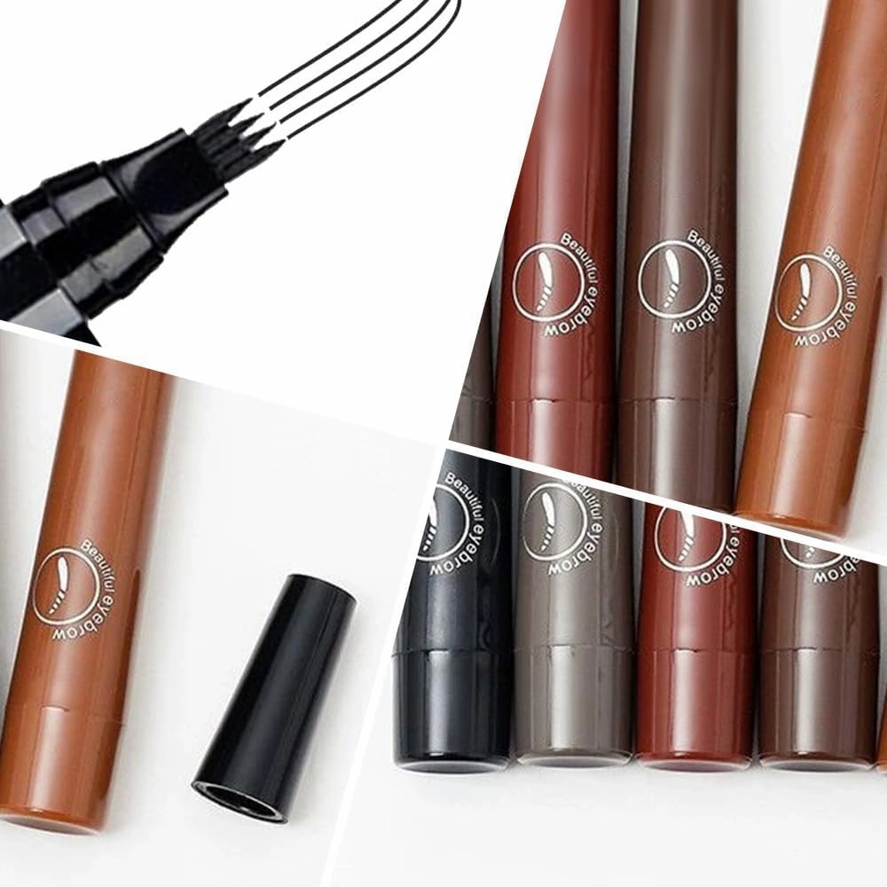 3D Waterproof Microblading Eyebrow Pen with 4 Fork Tip, Magic Eyebrow Pencil Contouring Pen, Long-Lasting Natural Brows Eyebrow Pen (Black)