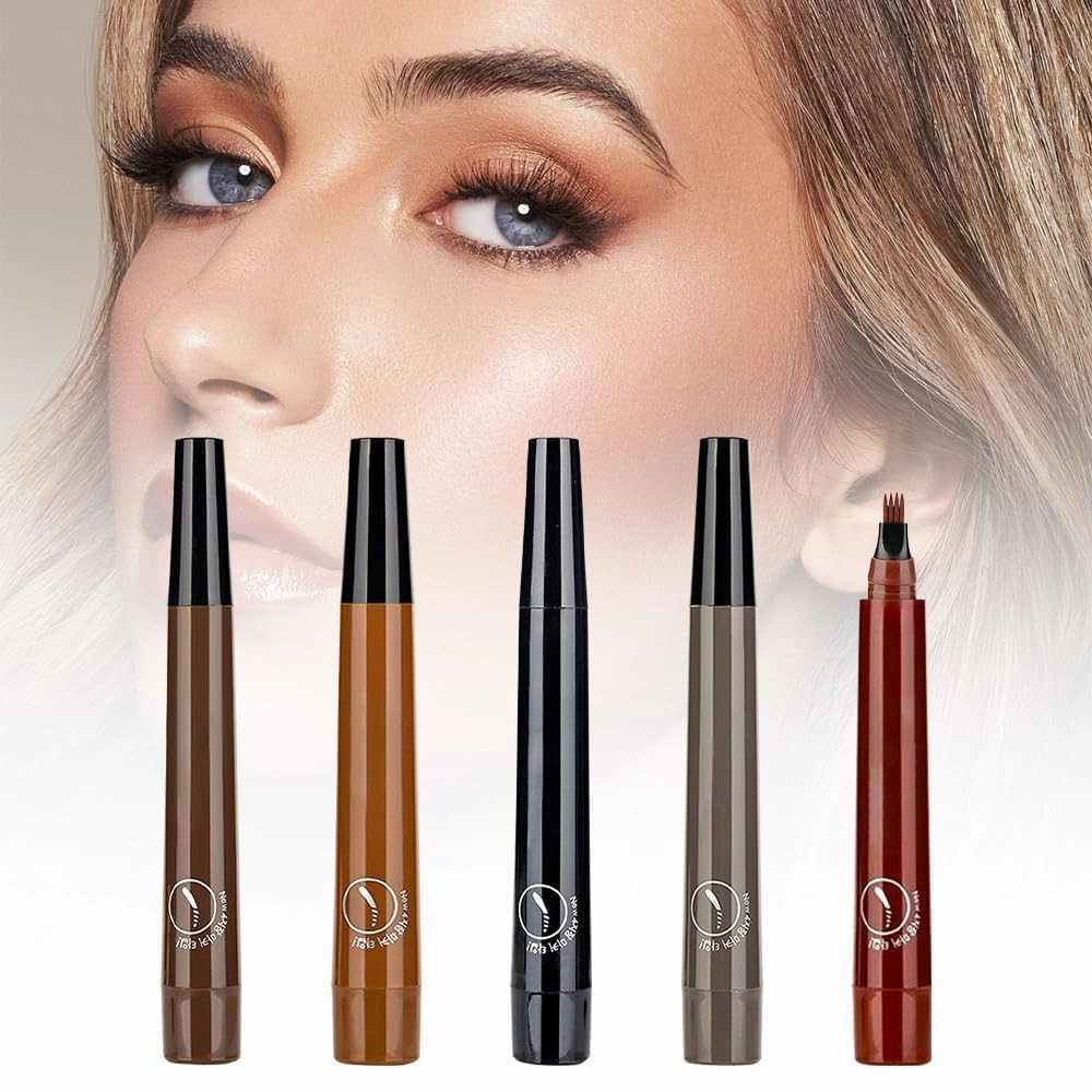 3D Waterproof Microblading Eyebrow Pen with 4 Fork Tip, Magic Eyebrow Pencil Contouring Pen, Long-Lasting Natural Brows Eyebrow Pen (Black)