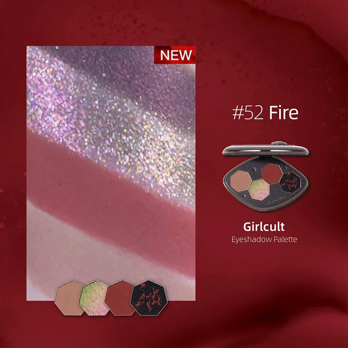 4-Color Eyeshadow Palette - Highly Pigmented Matte & Glitter Long-Lasting Eyeshadow Quad, Blendable Radiant Finish with Built-in Mirror for Precision Application #52