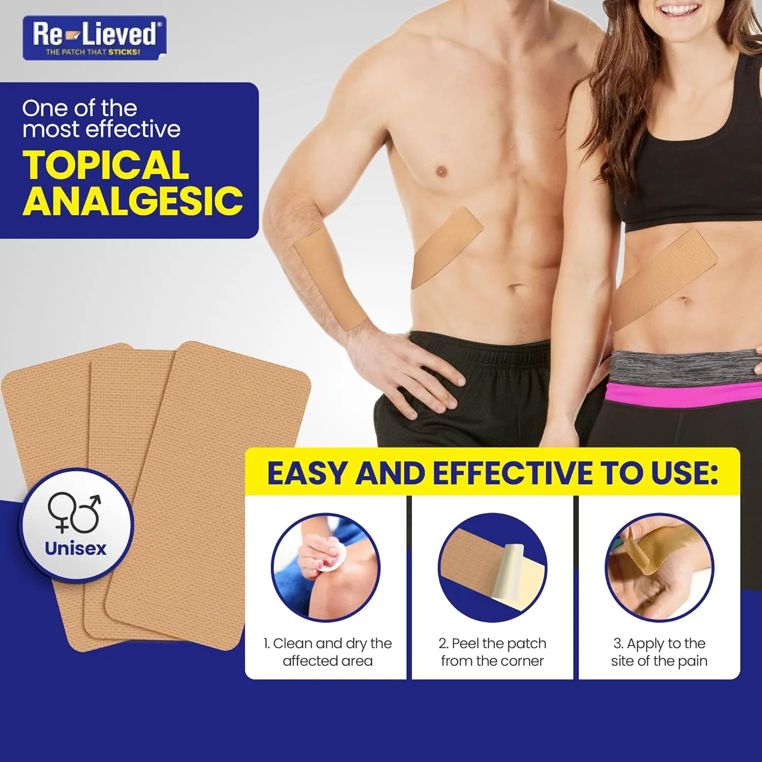 4% Lidocaine & 1% Menthol Pain Relief Patches - Maximum Strength Medicated Patches for Joint & Muscle Ache - Stick-on Fast-Acting Pain Relief - Aluminum-Free, Made in The USA - 20 PCS