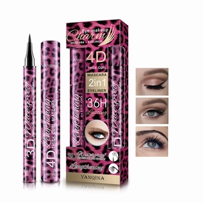 4D Silk Fiber Mascara and Eyeliner 2pcs/Set Waterproof Liquid Eyeliner Black Thickening Lengthening Mascara Quick Drying Long Lasting Eye Liner Pencil Cosmetic Kit for Women Girls Eyes Makeup