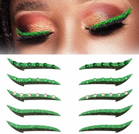 5 Pairs Glitter Eyeliner Stickers with Rhinestones Adhesive Eye Line Strip Reusable Eyeshadow Stickers,Eyeliner Sticker (Green)