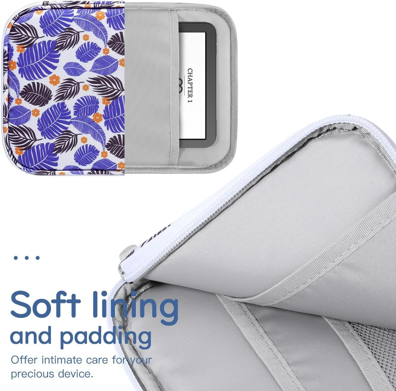 6-7 Inch Sleeve Carrying Case for 7" Kindle Colorsoft Signature Edition and All-New Kindle Paperwhite, Protective Sleeve Cover Pouch Bag for 6" Kindle/Kindle Oasis/E-Reader, Tropical Leaf