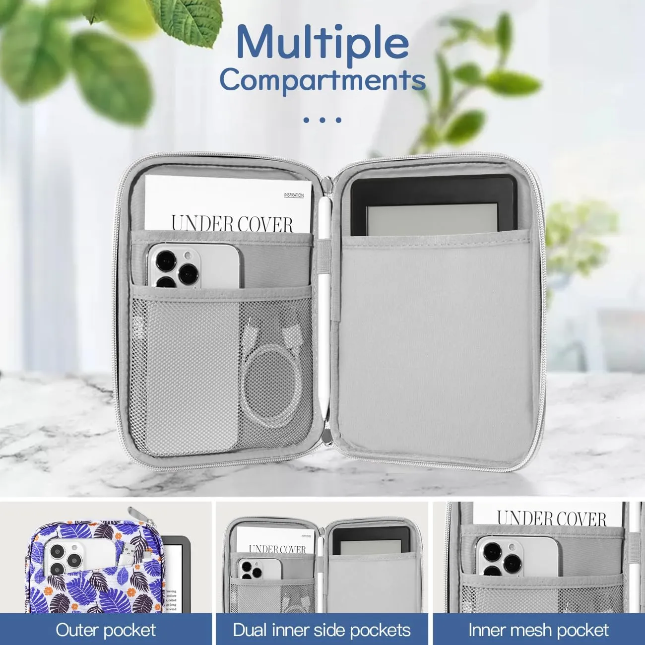 6-7 Inch Sleeve Carrying Case for 7" Kindle Colorsoft Signature Edition and All-New Kindle Paperwhite, Protective Sleeve Cover Pouch Bag for 6" Kindle/Kindle Oasis/E-Reader, Tropical Leaf