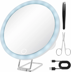 6 Inch 30X Magnifying Makeup Mirror With LED Light, 3 Color Modes Lighted Makeup Mirror, Rechargeable Magnified Cosmetic Mirror, 360 Degree Rotation Stand Magnifying Vanity Mirror, Travel Hand Mirrors