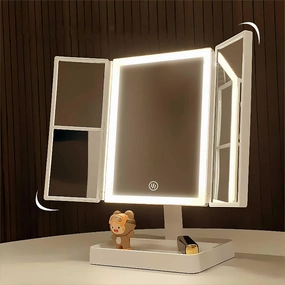7"×11" Vanity Mirror Portable Lighted Beauty Mirror 3 Color Lighting Dimmable Touch Screen Tabletop LED Folding Cosmetic Vanity Mirror for Makeup Desk Dressing Room